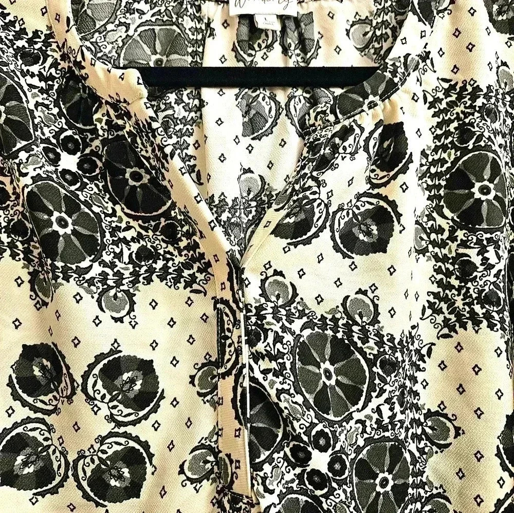 Wonderly Geometric Floral Print Long Sleeve Tunic Women L - Picture 2 of 6